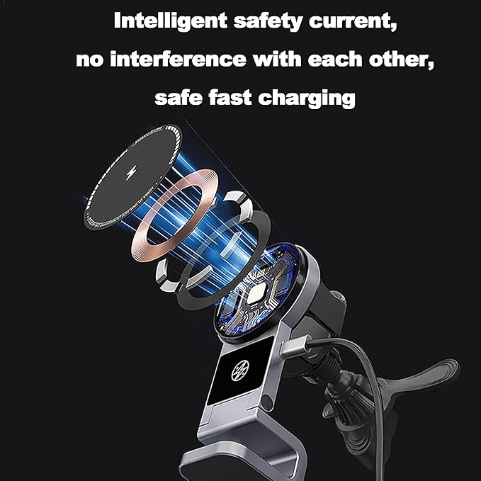 Fannasi 3 in 1 Wireless Car Charger, 15W Fast Charging Phone Holder Foldable Magnetic Mount Fit for All iPhone Android Phone, iWatch, Airpods Wireless Earphone