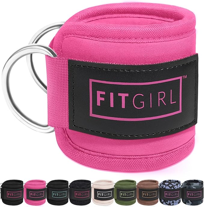 FITGIRL - Ankle Strap (Pair) for Cable Machines and Resistance Bands, Work Out Cuff Attachment for Home & Gym, Glute Workouts - Kickbacks, Leg Extensions, Hip Abductors, Women Only (Pink, Pair)