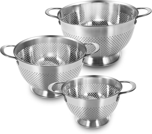 Stainless Steel Colander Set by [Brand Name] - Durable Rice & Pasta Strainers | Nesting Design, Rust-Resistant, Dishwasher Safe | 1.5, 3, & 5 Quart