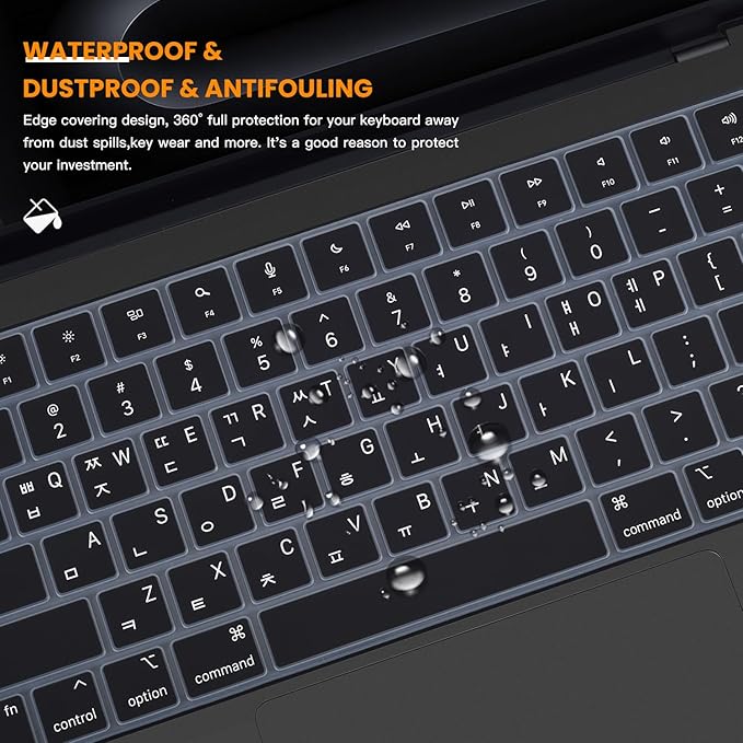 Korean Silicone Keyboard Cover Skin for 2026 2025 14.2 inch Apple MacBook Pro 14 A3426 A3427 A3434 A3112 A3401 A3185 A2992 A2918 A2442 / Pro 16 A3428 A3429 A3403 A3186 with M5-M1 Pro Max Chip - Black