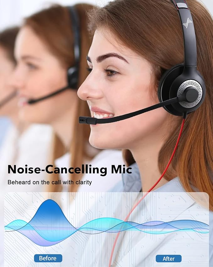 JIAMQISHI USB Headset with Mic for PC, On-Ear Computer Laptop Headphones with Noise Cancelling Microphone Control for Home Office Online Class Skype Zoom (3.5mm, Black)