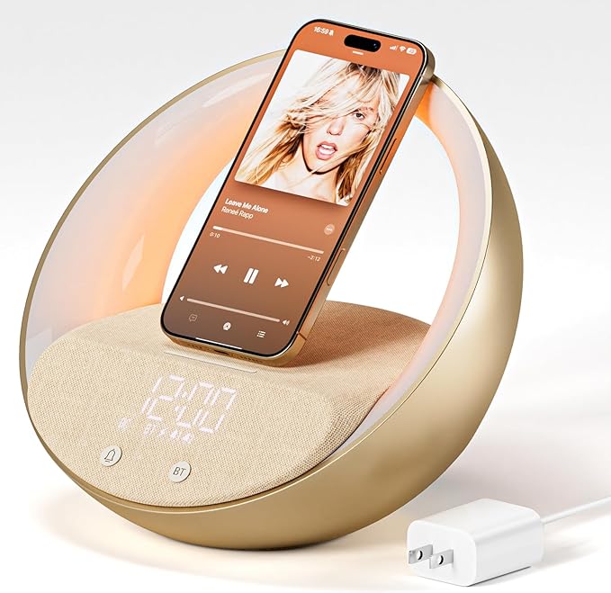 FUNFOR Bluetooth Speaker, 15W Fast Wireless Charging for Bedroom, Adjustable LED Night Light, 10W Portable Wireless Audio, Bluetooth 5.3 Speakers Wireless for iPhone, 2400mAh