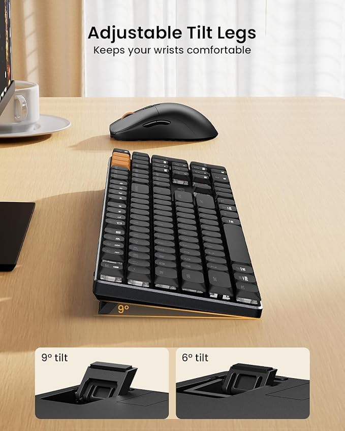 ProtoArc Wireless Mechanical Keyboard and Mouse, USB-C Rechargeable Aluminum Keyboard and Mouse Combo, Red Linear Switches, 2.4G + Bluetooth Connectivity, 3 Devices - Black