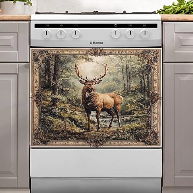 Kitchen Decor Deer Dishwasher Magnet Cover Decal, Vintage Forest Elk Magnetic Dishwasher Covers Decorative, Animal Dishwasher Skin (Magnetic) 23" W x 17" H