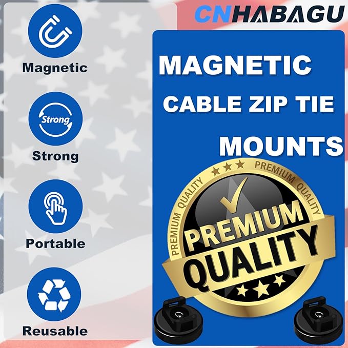 CNHABAGU Magnet Zip Tie Mount Magnetic Zip Ties Mount 25LBS Strong Multipurpose Wire Cable Holder Mount Wire Clips Management for Home Office Marine Electrical Wiring (Black, 12 Piece)