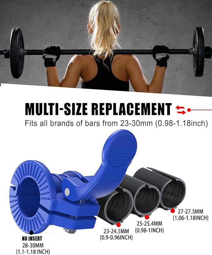 ZY-HUAN Barbell Clips 1 inch Barbell Clamps 0.9-1.18inch Quick Release Weight Clips for Bars Multi-Size Adjustable Olympic Barbell Clamps (All Blue 0.9-1.18inch)