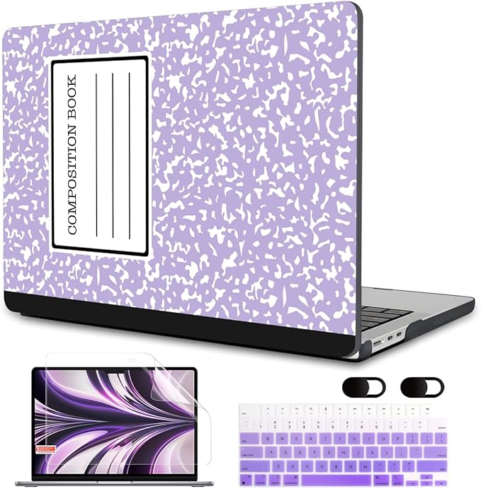 MEEgoodo Case for M5/M4/M3/M2 MacBook Air 13 inch Case 2026 2025 2024 2022, Fit Model A3449/A3240/A3113/A2681, Laptop Hard Shell Compatible with MacBook Air 13.6-inch, Composition Book Purple