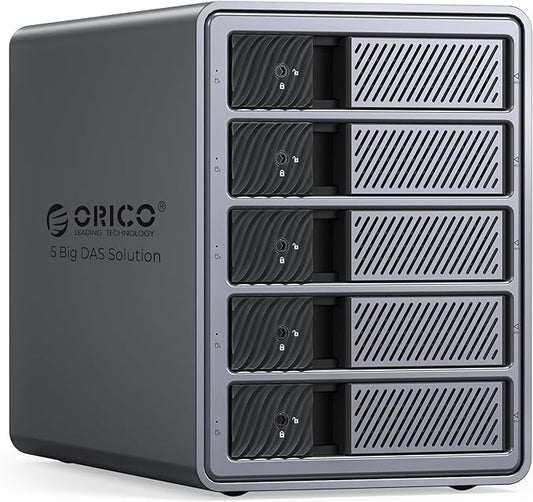 ORICO 5 Bay DAS Hard Drive Enclosure USB 3.0 for SATA 3.5 inch SSDs HDDs Bracket-Free External Hard Drive Bay Max up to 110TB ( Alluminum Alloy) -9858U3