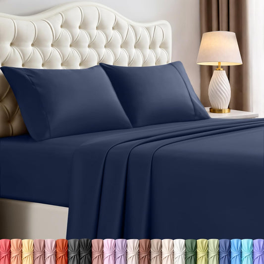 Utopia Bedding King Size Sheet Set - Soft, Breathable Microfiber | 4-Piece Navy Blue Bed Sheets