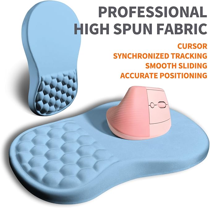 Armanza Ergonomic Joint Wrist Support Mouse Pad with Memory Foam Cushion Massage Bump, Carpal Tunnel Pain Relief Mousepad Slope Design for Wrist Rest, 11.8x7.9 in, LightSkyBlue