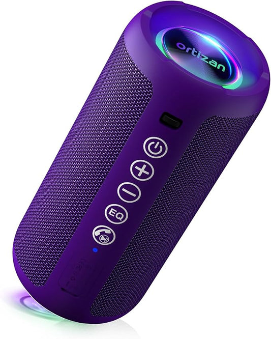 Ortizan Portable Bluetooth Speaker: IPX7 Waterproof, 24W Loud Sound, Deep Bass, Bluetooth 5.3, LED Lights, Wireless Stereo Pairing, 30H Playtime, for Home/Outdoor/Party/Beach, Birthday Gift, Purple