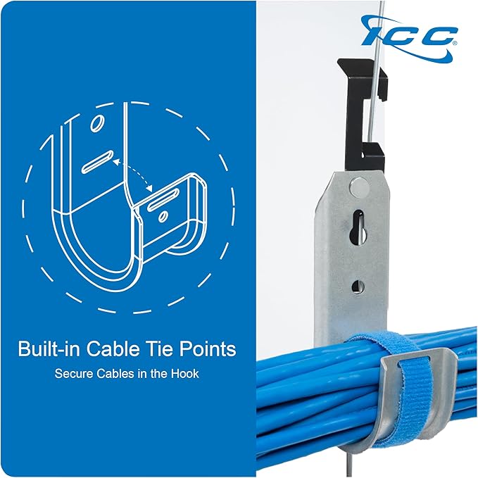 ICC Batwing J Hook 1-5/16” Without Retainer Clip - Galvanized Steel Cable Management Hooks for Hanging Cable to Hanger Wire and Threaded Rod - Rust-Resistant, EIA and TIA Compliant, 1-5/16 in 25 Pack