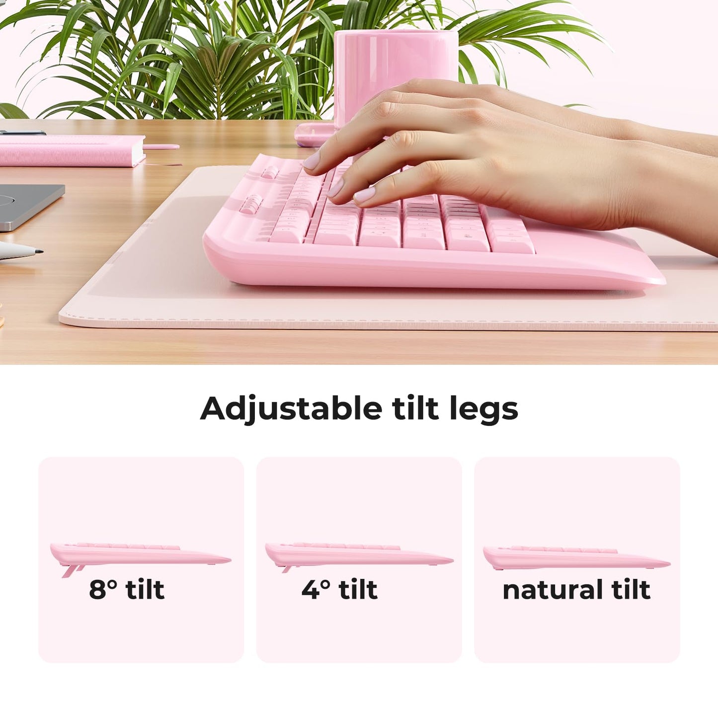 KOPJIPPOM Wireless Keyboard and Mouse Set with Quiet Keys, 2.4G Full Size Ergonomic Keyboard with Wrist Rest, Protective Covers, Soft Touch Silent Design for Windows, Computer, PC and Laptop
