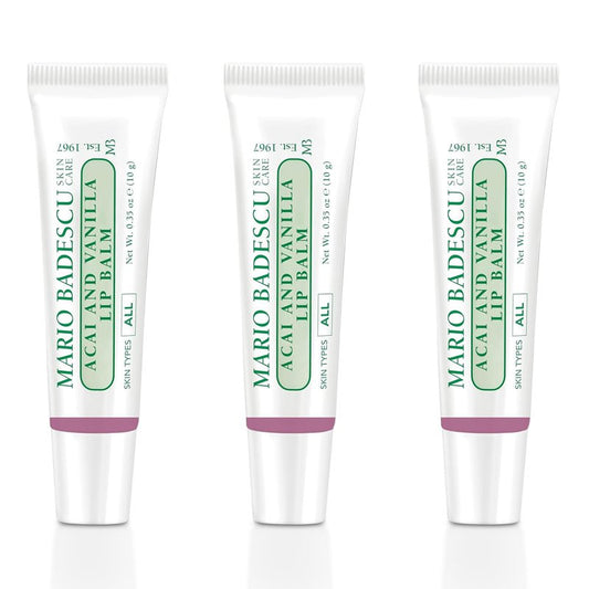 Mario Badescu Moisturizing Acai and Vanilla Lip Balm for Dry Cracked Lips, Infused with Coconut Oil and Shea Butter, Ultra-Nourishing Lip Care Moisturizer for Soft, Smooth and Supple Lips, 3 Pack