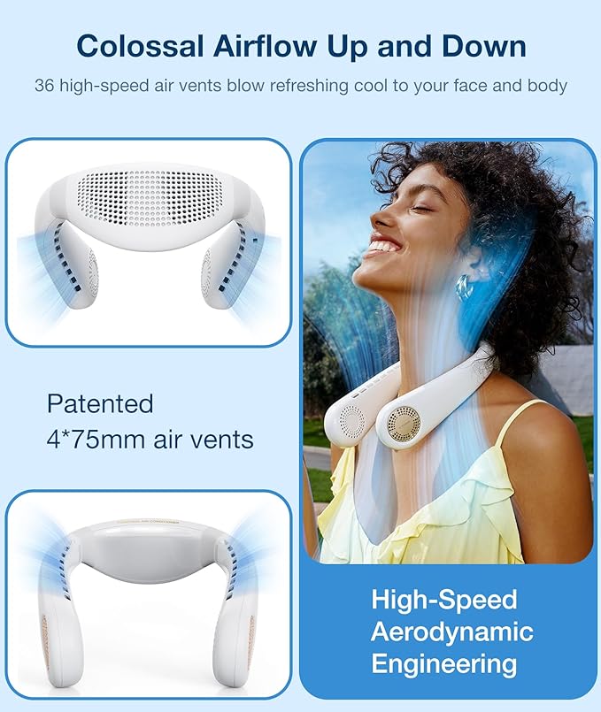TORRAS COOLiFY Air 2026 Upgraded Neck Fan Air Conditioner, Dual-Airflow Pro Cooling, Ultra Light Portable Fan Rechargeable, Personal Cooling Fan Travel Essentials, Gift for Dad Father,White
