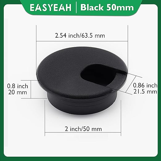 EASYEAH 2 Pcs Desk Grommet 2" / 50 mm, Desk Cord Hole Cover, Cable Grommet ABS Plastic, Desk Hole Grommet for Home & Office Pc, Detachable Cable Cord Organizer-Black