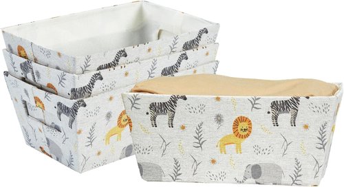DECOMOMO Small Storage Baskets - Cute Animal Print Organizing Bins for Nursery | Set of 4 Nestable Mini Baskets