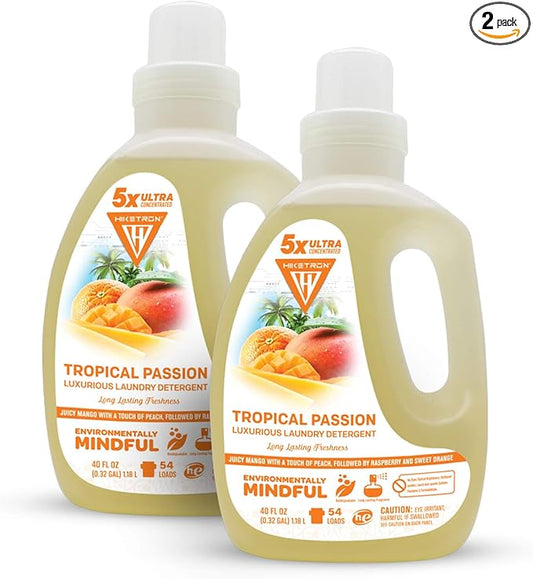 Hiketron Tropical Passion Liquid Laundry Detergent, 5x Ultra Concentrated, Tough Stains Remover, Long Lasting Scent (80 Fl Oz, Pack of 2)
