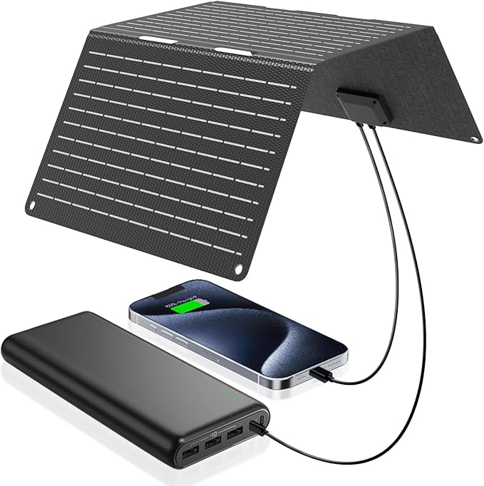 Ecosonique 30W Portable Foldable Solar Panel Charger with USB-C & USB-A