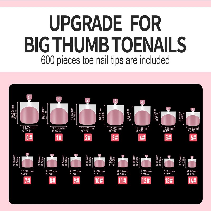Vansiho 600 pcs French Tip Toe Nail Tips Press on, Pink White French Tips Toenail Press on Square for Women, Soft Gel Fake Toe Nails, Acrylic Nails Soak off Toe Nail Home DIY 15 Sizes