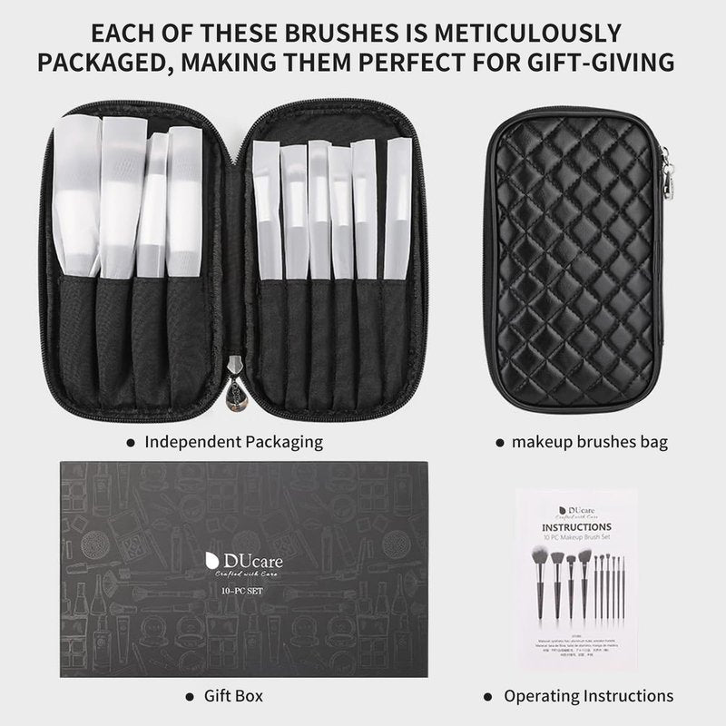 DUcare Travel Makeup Brushes with Bag 10Pcs Makeup Brush set Premium Synthetic Kabuki Foundation Blending Brush Face Powder Blush Concealers Eye Shadows