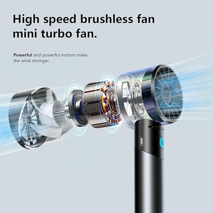 Handheld Fan, Mini Small Portable Turbo Fan, USB Type-C Rechargeable with 4 High Speeds Personal Fans, Max 16 Hours Working Time, Small Hand Fan for Travel, Camping, Office, Home, Outdoor - Grey, G3