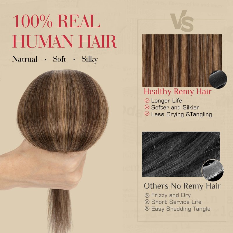 Rich Choices Real Human Hair Clip In Extensions-6 Pcs Single Clip Design-Invisible Clip in Extensions for Thin Hair-Hairpieces for Women/Men-14 Inches #2RP6 Chocolate Brown Highlight Light Brown