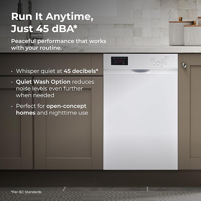 Kenmore 22-14702 18" Compact Built-In Dishwasher - UltraWash Plus, TurboDry, EasyFlex Third Rack & SmartWash - 10 Place Settings - 45 DBA - ENERGY STAR Certified - 18" - White