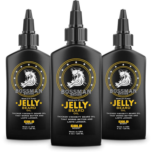 Bossman Jelly Beard Oil for Men - Softens & Moisturizes | 3 Pack, 12 oz Total, Gold Scent