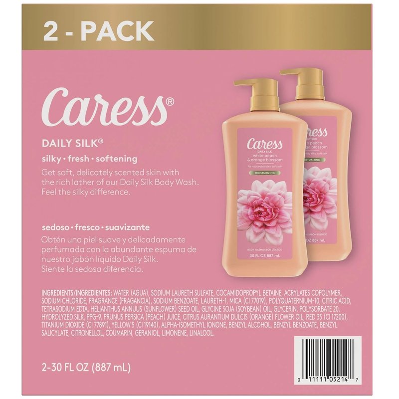 Caress Daily Silk Hydrating Body Wash, Peach & Orange Blossom, 30 Fl Oz (2 Pk)