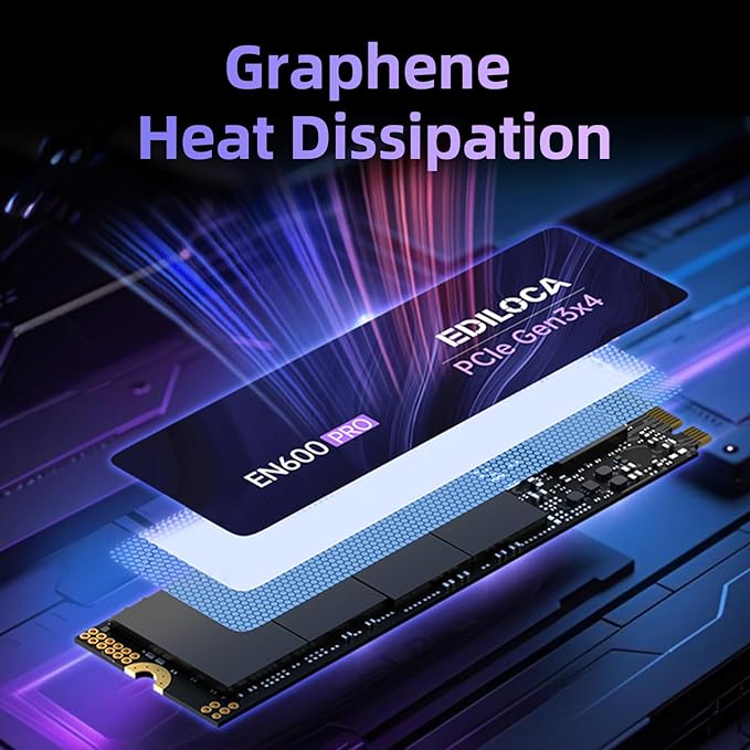 Ediloca EN600 PRO SSD 256GB PCIe 3.0 Gen 3x4, NVMe M.2 2280, Up to 1400MB/s, Internal Solid State Drive, SLC Cache 3D NAND TLC, Graphene Cooling Sticker, Storage for PC, Desktop and Laptops
