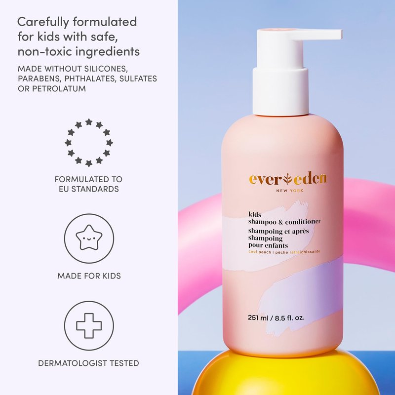 Evereden Kids Shampoo and Conditioner 2 in 1 and Kids Body Wash set | Gentle and Clean Skin Care | Non-toxic Ingredients | Cool Peach scent