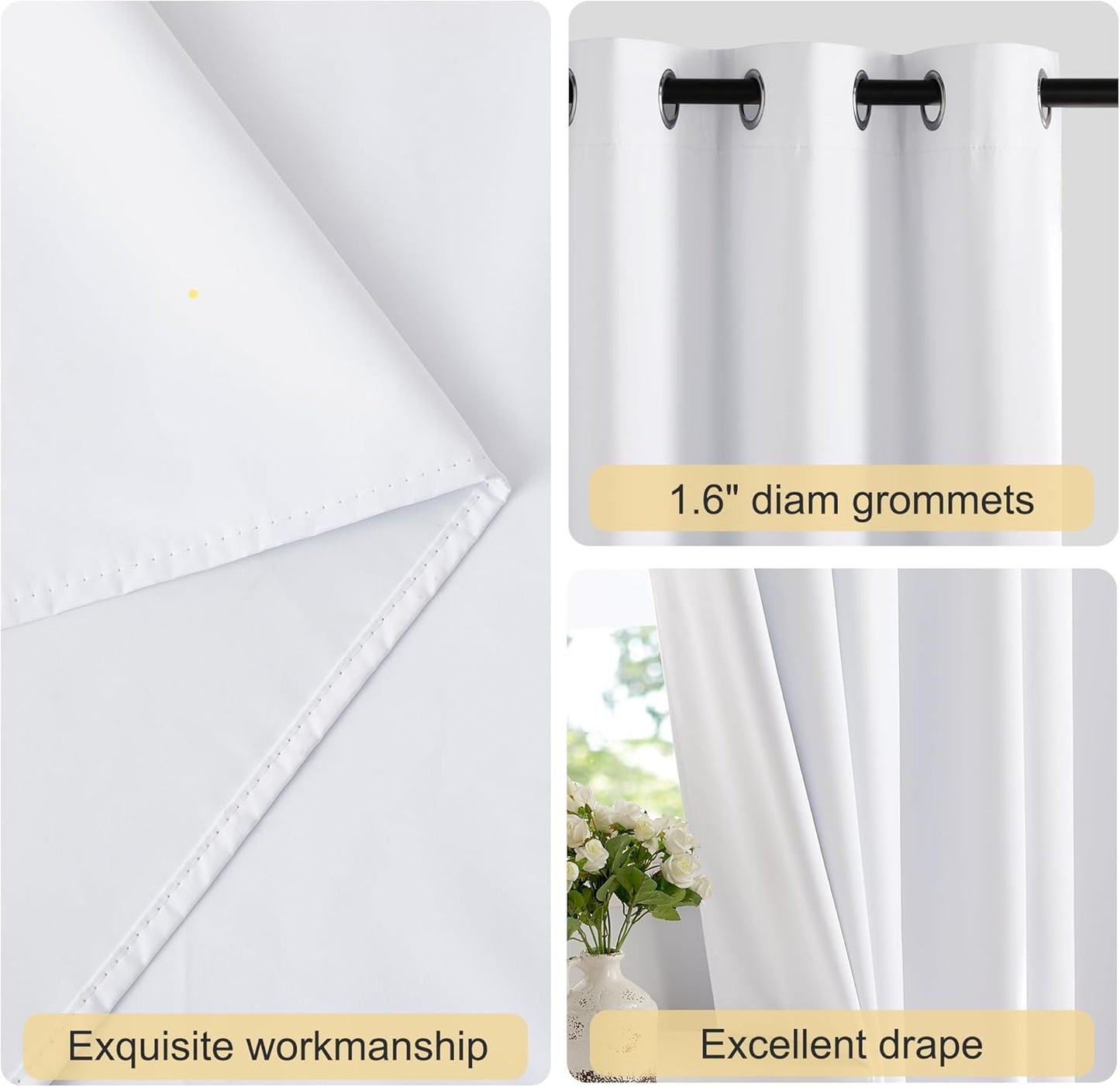 NICETOWN 100% Blackout Window Curtain Panels - Thermal Insulated Drapes, 78" Length, Set of 2, Snow White