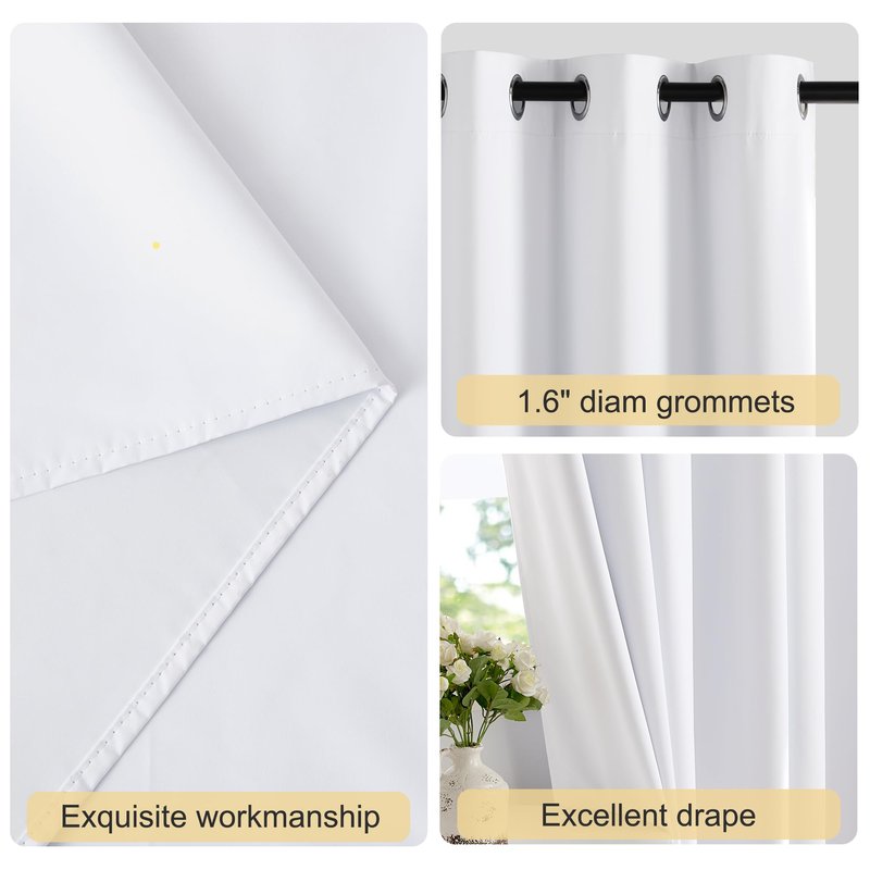 NICETOWN 100% Blackout White 120 inch Long Curtains for Living Room, Grommet Thermal Insulated Curtains Heat Blocking Window Treatments for Bedroom, W52 x L120, 2 Panels
