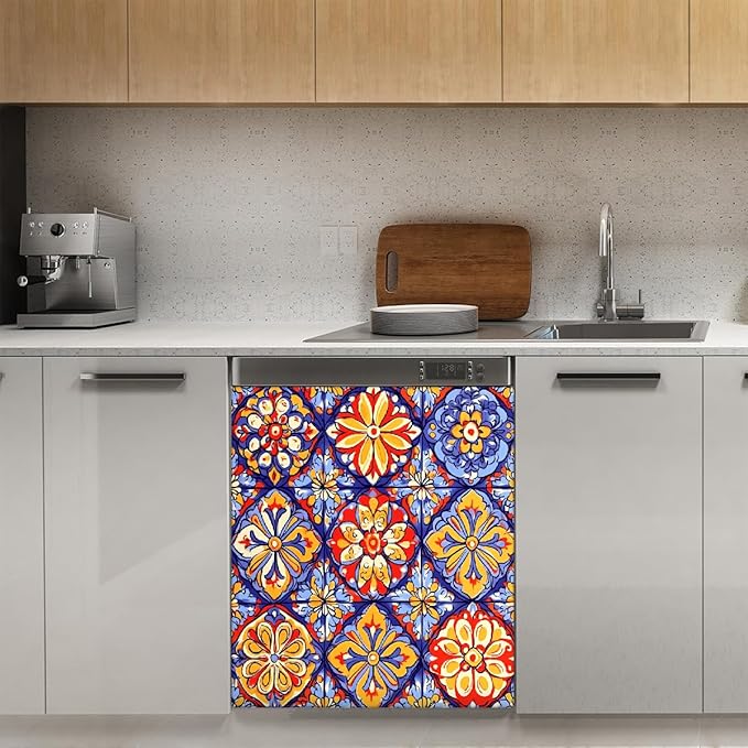 Dishwasher Magnet Cover Vibrant Ethnic Mexican Ceramic Reusable Dishwasher Magnetic Cover Sticker Decorative Dish Washer Door Cover Panel for Home Kitcen Appliance, 21x26 in