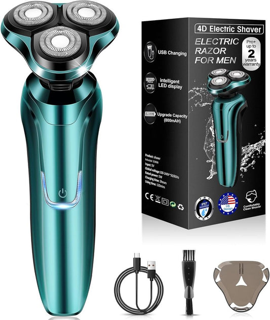 Electric Razor for Men - 4D Dual-Ring Floating Head Shaver | IPX7 Waterproof, USB-C Fast Charging, Ergonomic Travel Design