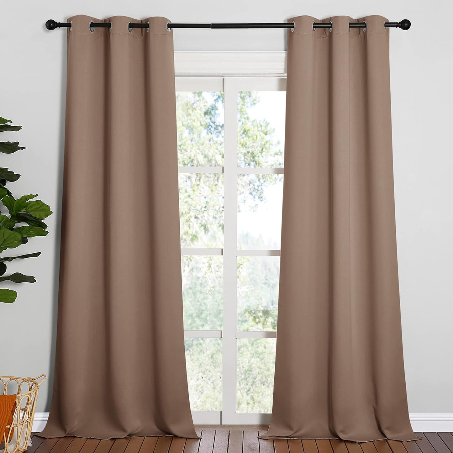 NICETOWN Light Reducing Grommet Curtains - Soft Triple Woven Drapes for Living Room | 2 Panels, W42 x L90, Cappuccino
