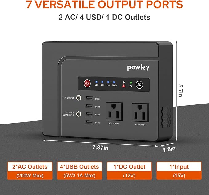 powkey Solar Powered Generator, 200W Portable Power Station with Solar Panels 40W, 146Wh Power Bank with 2 AC Outlet 110V Pure Sine Wave for Outdoor Camping Emergency Home