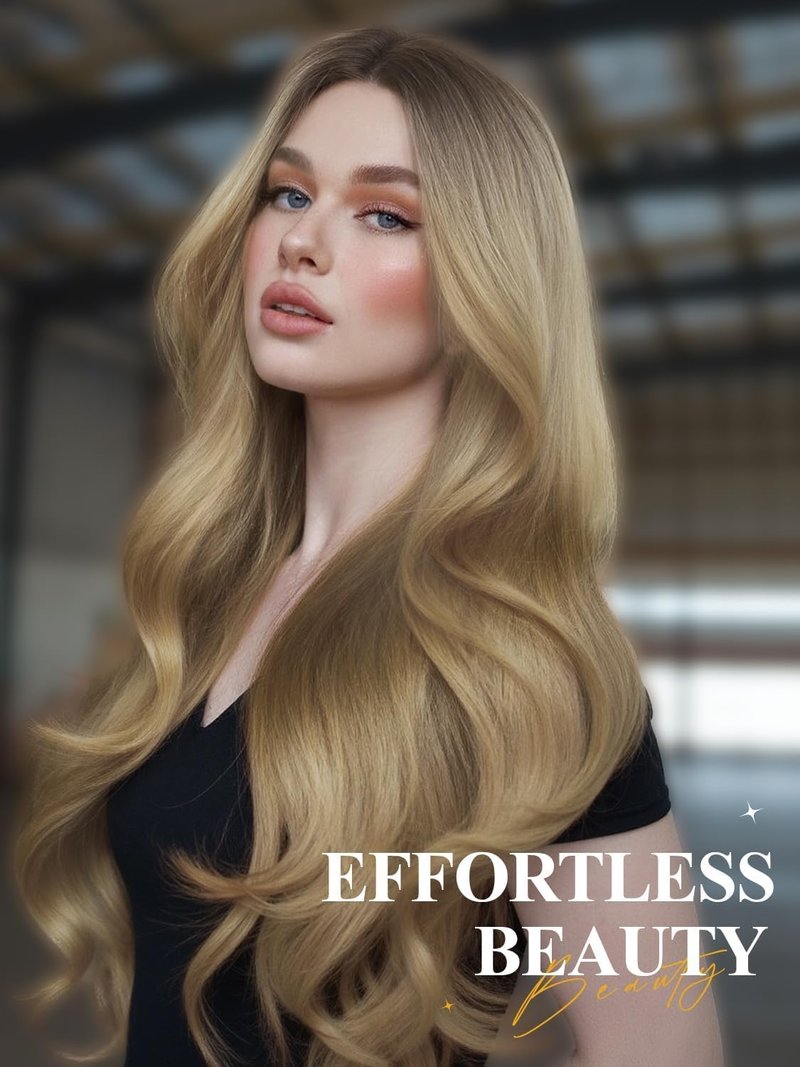 quickwig Ombre Blonde Wig Realistic HD Lace Scalp Long Curly Wavy Wigs for Women Blonde Synthetic Layered Wave Wig Long Wavy Middle Part Curly Wigs Heat Resistant Fiber for Daily Cosplay Halloween
