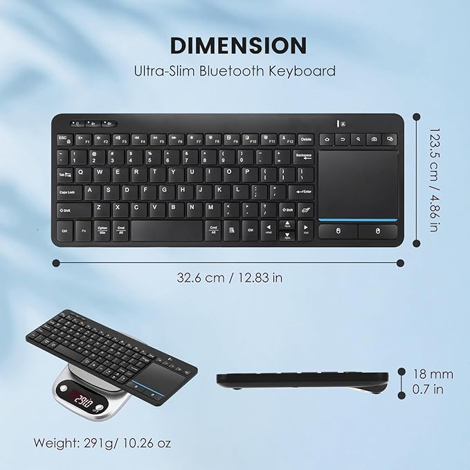 Bnnwa Multi-Device Wireless Bluetooth Keyboard with Touchpad-Wireless Keyboard with Multi-Touch Big Size Trackpad,Support 3 Devices for PC,Windows, Android, Chrome OS, Laptop, Tablet