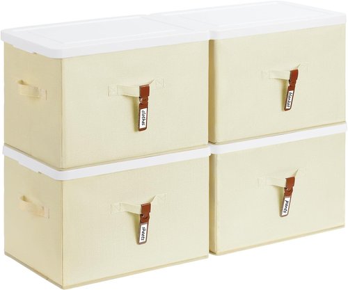 Homsorout Large Clothes Storage Bins - Decorative Organizers with Lids & Labels | 4-Pack in Pale Yellow