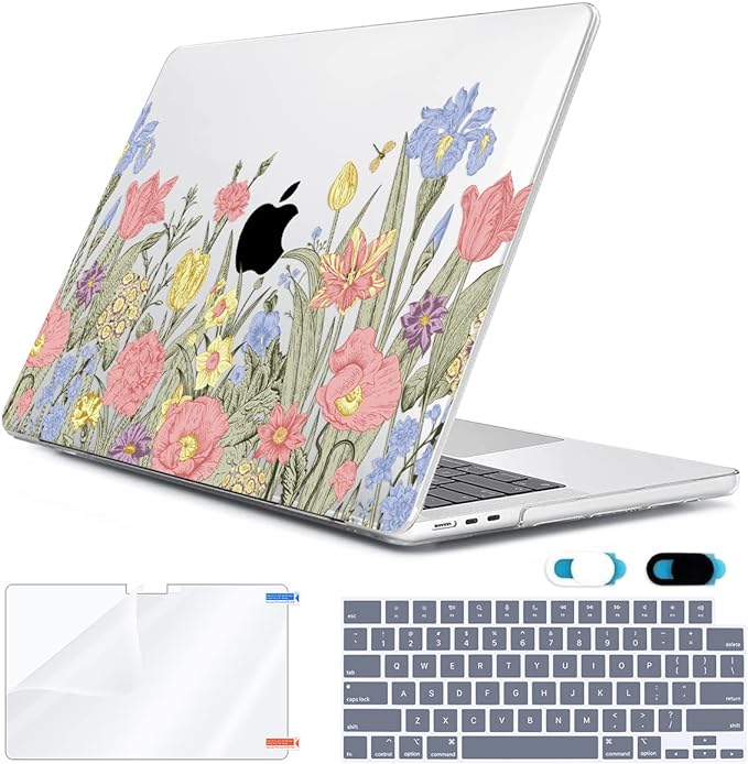 HOHAIYOO Compatible with MacBook Air 13 inch Case 2026 2025-2022 M5 A3449 M4 A3240 M3 A3113 M2 A2681, Plastic Hard Shell&Keyboard Cover&Screen Film&Webcam Cover for MacBook Air 13.6", Spring Flowers