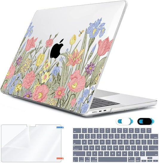 HOHAIYOO Compatible with MacBook Air 13 inch Case 2026 2025-2022 M5 A3449 M4 A3240 M3 A3113 M2 A2681, Plastic Hard Shell&Keyboard Cover&Screen Film&Webcam Cover for MacBook Air 13.6", Spring Flowers