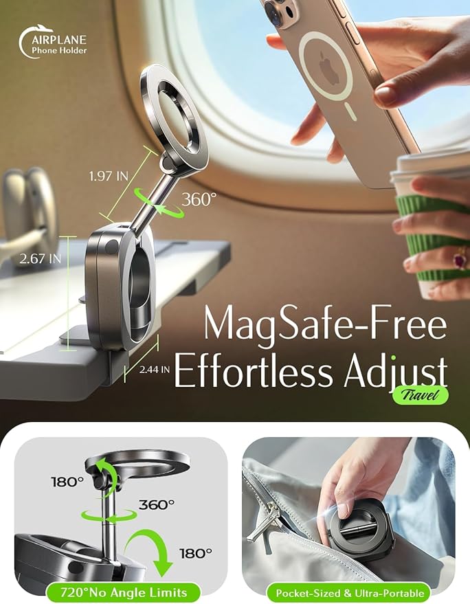 LISEN Airplane Travel Essentials for Women Men Magnetic Phone Holder for Desk Phone Mount Vacation Essentials 2026 MagSafe Travel Size Accessories Flying Long Flight Airplane Gadgets Gifts for Men