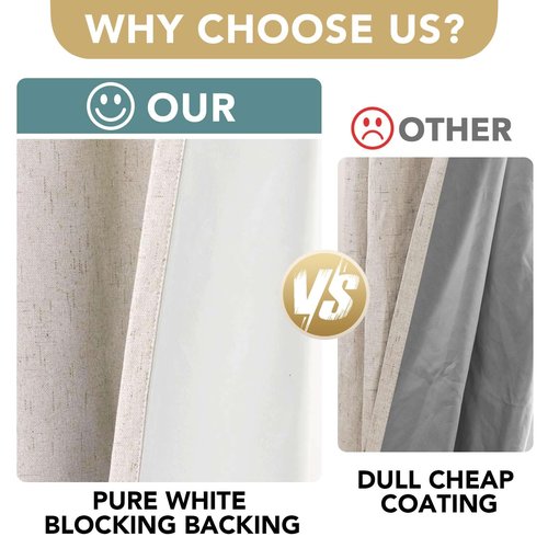 H.VERSAILTEX 72 inch Blackout Curtains, 100% Absolutely Blackout Thermal Insulated Textured Linen Look Curtain Draperies Anti-Rust Grommet Linen Curtains Blackout, 2 Panels, Natural