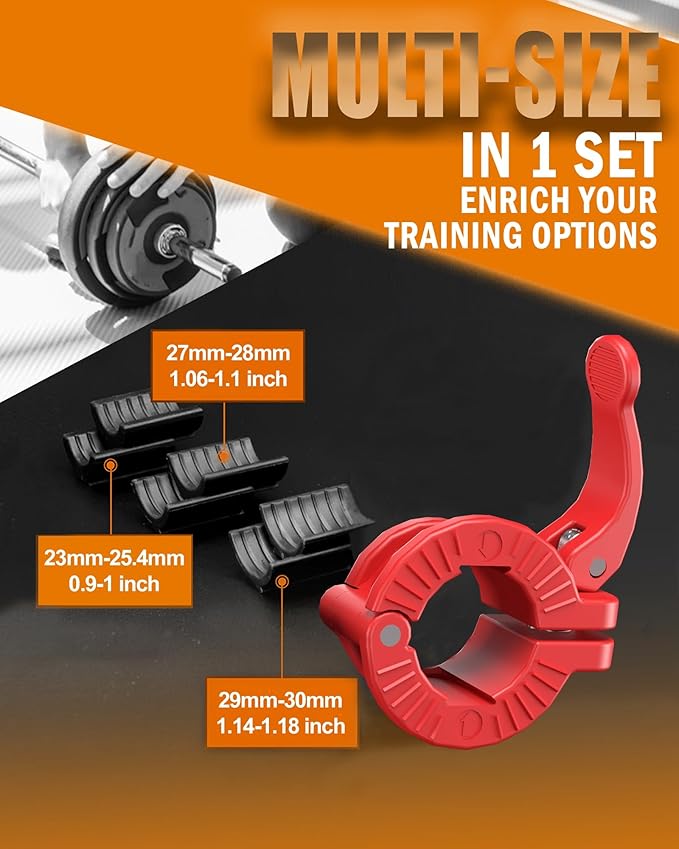 MAXRICH Barbell Clamp 1 inch Multiple Sizes & Adjustable Weight Clips for Barbell Quick Release Barbell Clips|Barbell Collar Bar Locks for Weight Lifting (Black 0.9-1.18inch), KL2-2