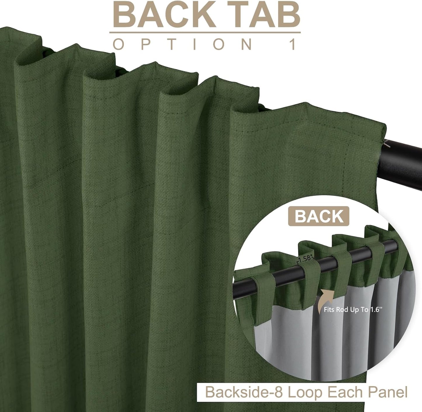 Skiennix 100% Blackout Linen Curtains - Thermal Insulated Drapes, 50" W x 120" L, Moss Green | 2 Panels Set