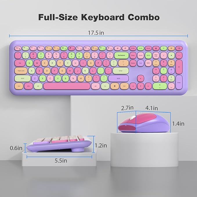 KNOWSQT Wireless Keyboard and Mouse Combo, Pale Purple Full-Sized 2.4G Silent Keycap Colorful Keyboards, USB Dongle Plug Play, Laptop, Windows, PC, Mac, Desktop
