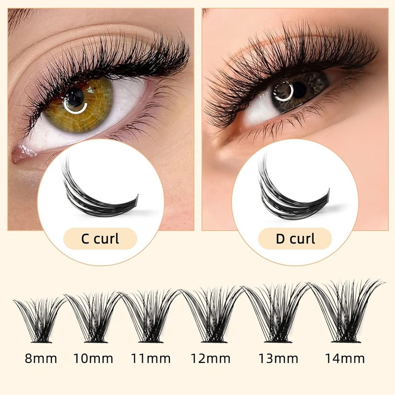 QUEWEL Cluster Lashes - 240 Pcs Individual 40D 0.07D Curl Mix 8-14mm Soft & Natural Eyelash Extensions for DIY Home Use