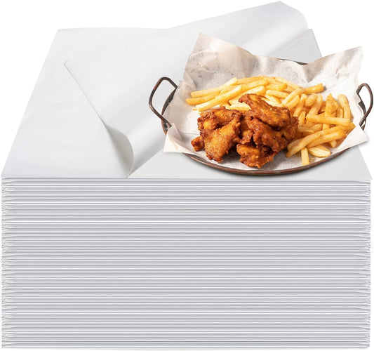 Neyimqr Deli Paper Sheets - 100PCS Unbleached White Wax Paper for Food Basket Liners | Grease Resistant Parchment Sheets 12x12
